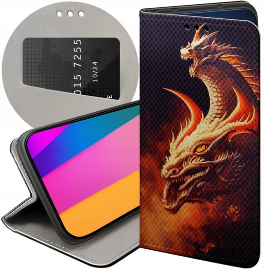 ETUI Z KLAPKĄ DO XIAOMI 12 5G / 12X 5G WZORY SMOKI DRAGON TANIEC SMOKÓW Xiaomi