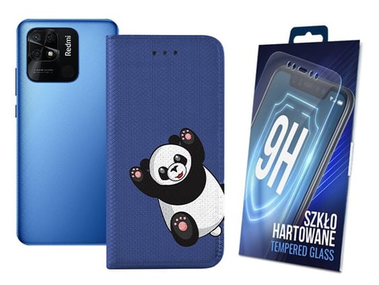 Etui Z Klapką Do Xiaomi Redmi 10C Niebieski I Wzór Panda + Szkło Ochrona MARTECH