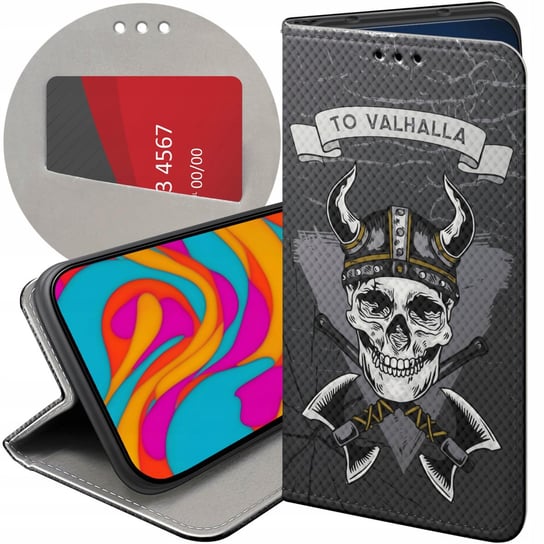 ETUI Z KLAPKĄ DO XIAOMI REDMI 9C WZORY WIKINGOWIE VIKING RUNY ODYN FUTERAŁ Xiaomi