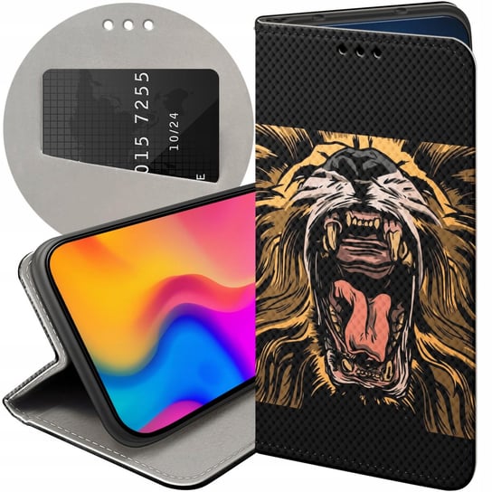 ETUI Z KLAPKĄ DO XIAOMI REDMI 9T / POCO M3 WZORY LEW LWY LWICA FUTERAŁ Xiaomi