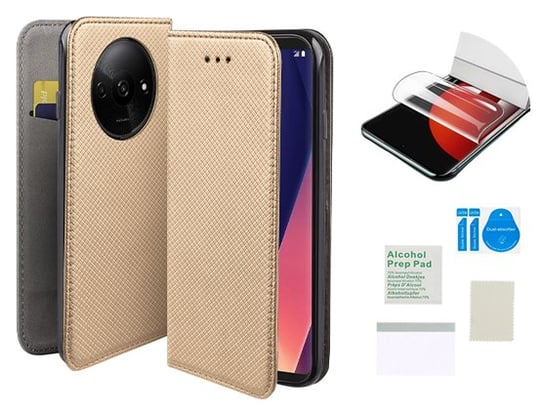 Etui z klapką do XIAOMI REDMI A3 4G złoty case obudowa + folia ochronna TPU MARTECH