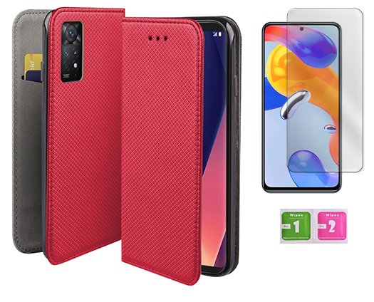 Etui z klapką do XIAOMI REDMI NOTE 11 PRO / 12 PRO 4G czerwony + szkło 9H MARTECH