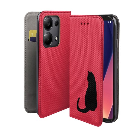 Etui z klapką do XIAOMI REDMI NOTE 13 PRO 4G smart magnet wzór czarny kot MARTECH