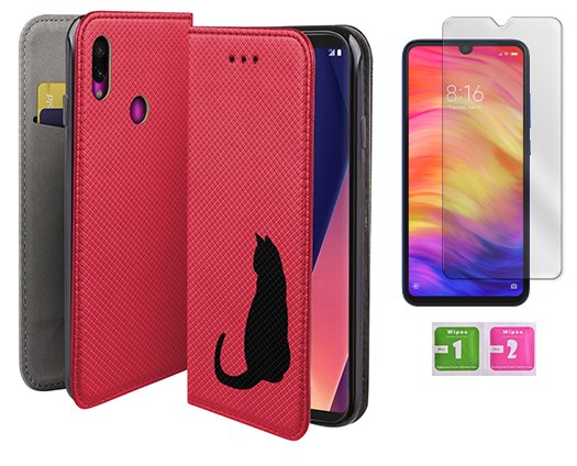 Etui z klapką do XIAOMI REDMI NOTE 7 magnet case kot obudowa case +szkło 9H MARTECH