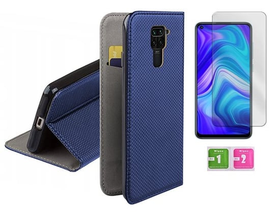 Etui z klapką do XIAOMI REDMI NOTE 9 niebieski smart magnet case +szybka 9H MARTECH