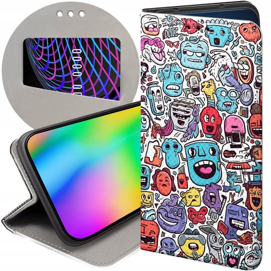 ETUI Z KLAPKĄ DO ZTE AXON 7 MINI WZORY DOODLE ZWIERZĘTA POTWORY RYSUNKI ZTE