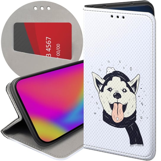 ETUI Z KLAPKĄ DO ZTE BLADE V8 WZORY HUSKY PSY PIESKI FUTERAŁ POKROWIEC ZTE