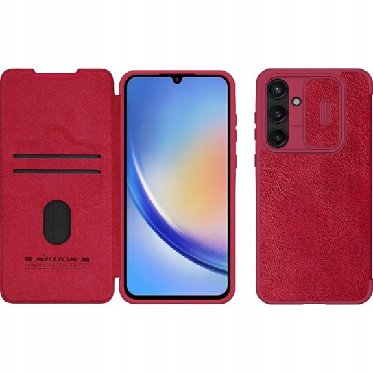 Etui z klapką i ochroną aparatu Nillkin Qin Pro do Galaxy A55 5G, czerwony Nillkin