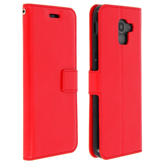 Etui z klapką i podpórką z serii Vintage do Samsunga Galaxy J6 – czerwone Avizar