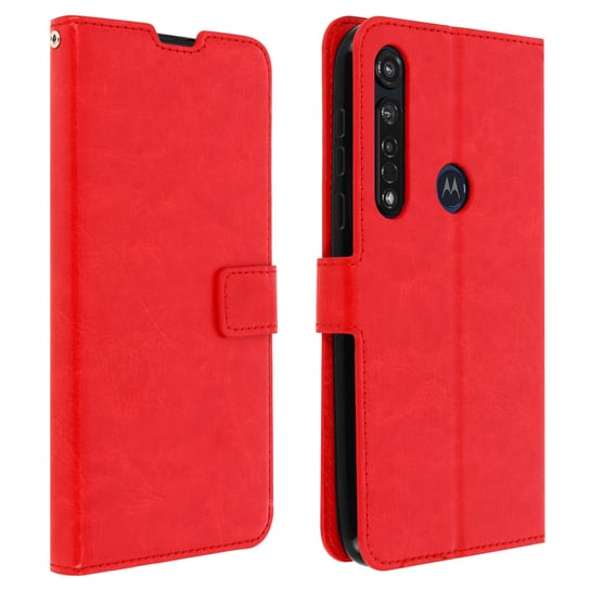 Etui z klapką i portfelem z serii Vintage do Motorola Moto G8 Plus – czerwone Avizar