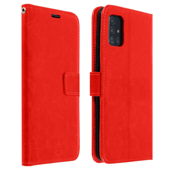 Etui z klapką i portfelem z serii Vintage do Samsunga Galaxy A51 – czerwone Avizar