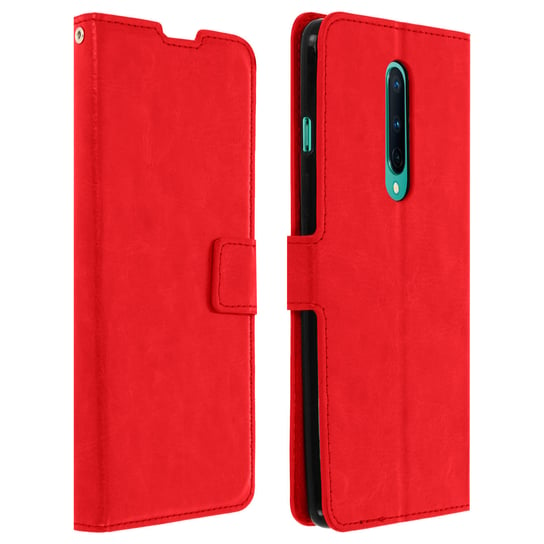 Etui z klapką i portfelem z serii Vintage do telefonu OnePlus 8 — czerwone Avizar