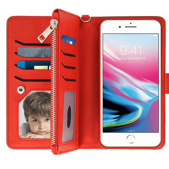Etui z klapką i portfelem, zdejmowane etui iPhone 6 Plus / 6S Plus / 7 Plus / 8 Plus Czerwone Avizar