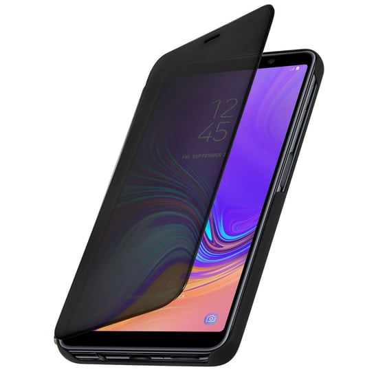 Etui z klapką, lustrzane etui do Samsunga Galaxy A7 2018, stojące etui – czarne Avizar