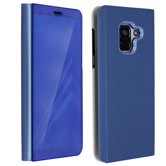 Etui z klapką, lustrzane etui do Samsunga Galaxy A8, stojące etui – niebieskie Avizar
