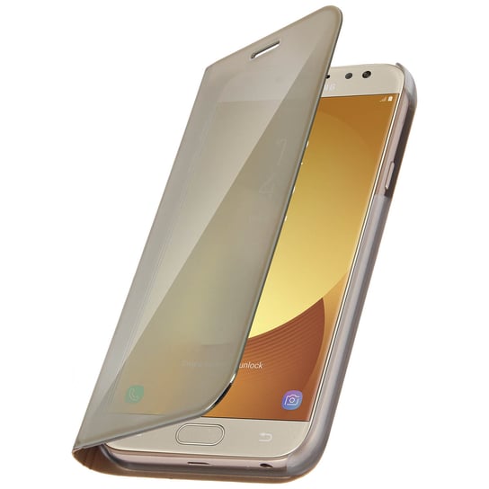Etui z klapką, lustrzane etui do Samsunga Galaxy J5 2017, stojące etui – złote Avizar