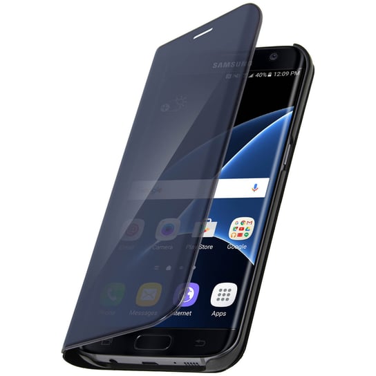 Etui z klapką, lustrzane etui do Samsunga Galaxy S7 Edge, stojące etui – czarne Avizar