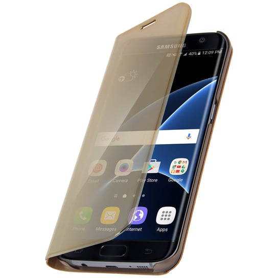 Etui z klapką, lustrzane etui do Samsunga Galaxy S7 Edge, stojące etui – złote Avizar