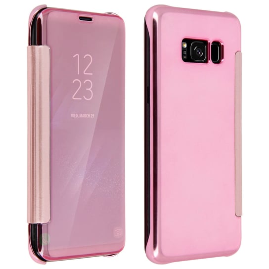 Etui z klapką, lustrzane etui do Samsunga Galaxy S8, przezroczysta klapka z przodu – różowe Avizar
