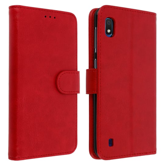 Etui z klapką-portfelem, etui magnetyczne z podstawką do Samsunga Galaxy A10 - czerwone Avizar