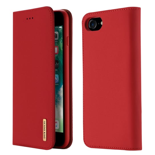 Etui z klapką ze skóry naturalnej Duck Ducis Wish iPhone SE 2020 / iPhone 8 / iPhone 7 czerwony - Czerwony Dux Ducis