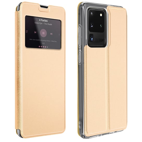 Etui z okienkiem na Samsung Galaxy S20 Ultra z uchwytem na kartę Stojak wideo – złoty Avizar