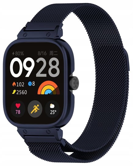 Etui z paskiem Bizon Strap + Case Watch Chain do Xiaomi Redmi Watch 4, ciemnoniebieskie Bizon