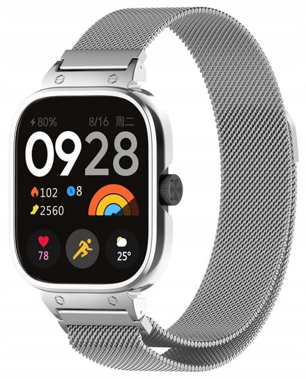 Etui z paskiem Bizon Strap + Case Watch Chain do Xiaomi Redmi Watch 4, srebrne Bizon