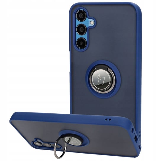 Etui z uchwytem na palec Bizon Case Hybrid Ring do Galaxy M15 5G, przydymione z granatową ramką Bizon