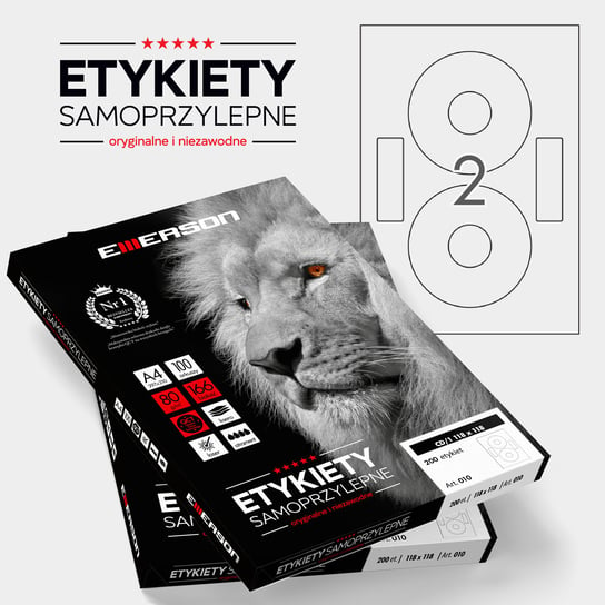 Etykiety 118 X 118 Mm 100 sztuk arkuszy A4 Emerson Uniwersalne EMERSON