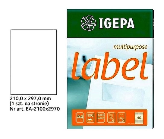 Etykiety A4 Igepa 210 X 297 Mm Białe (100) Igepa