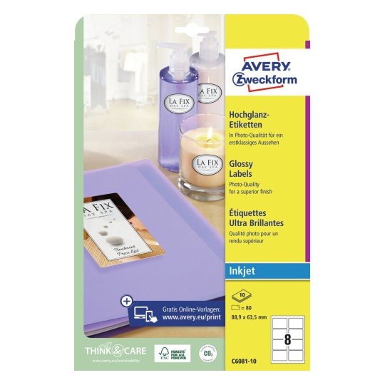 Etykiety błyszczące Avery 10xA4 88,9x63,5mm białe Avery Zweckform