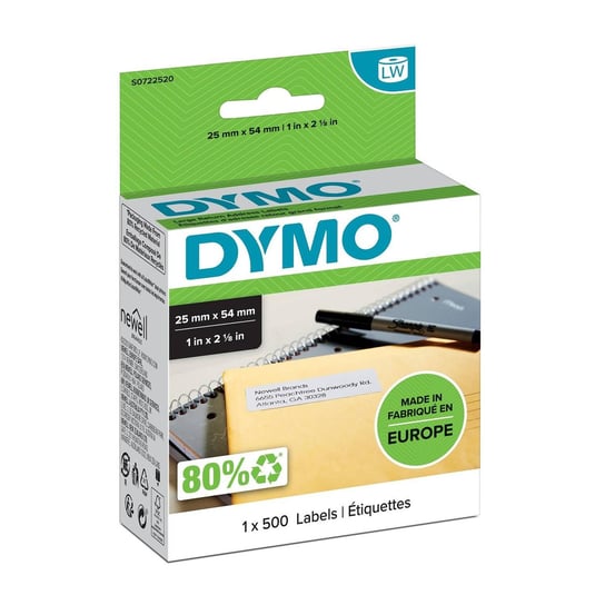 Etykiety Dymo 1 x 500 11352 25mm x 54mm białe papierowe S0722520 Dymo