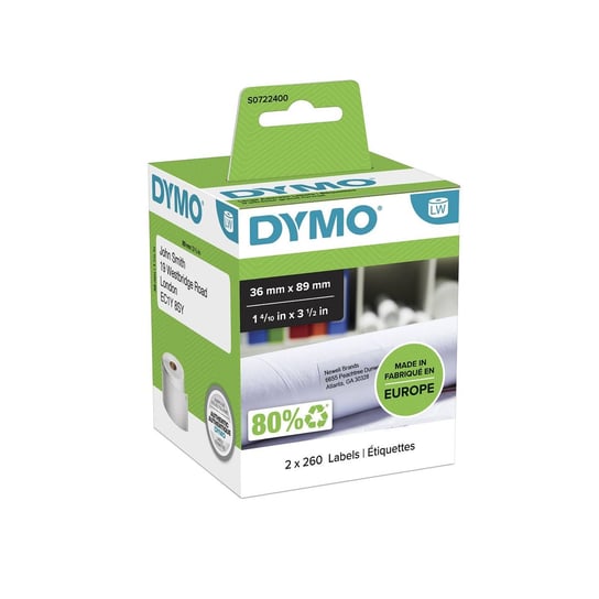Etykiety Dymo 2 x 260 99012 36mm x 89mm białe papierowe S0722400 Dymo