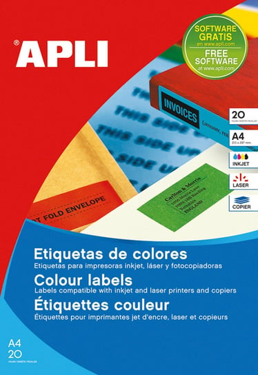 Etykiety kolorowe Apli, 210x297mm, prostokątne, niebieskie, 20 ark. PBS Connect Polska