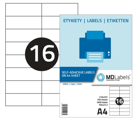 Etykiety naklejki samoprzylepne, 105x37,3 mm, 100 arkuszy MDLabels