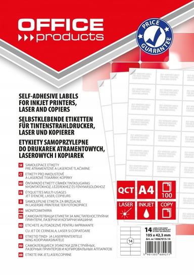 Etykiety samoprzylepne OFFICE PRODUCTS 105x42,3mm białe 100 ark PBS Connect Polska