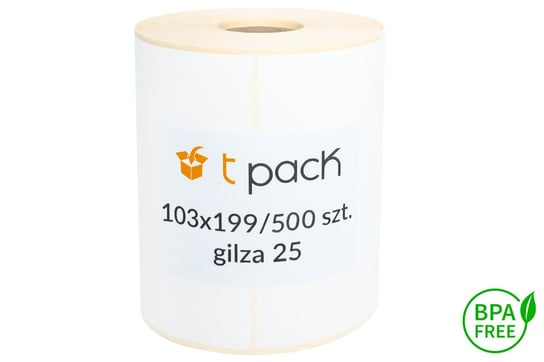 Etykiety termiczne 103x199 500szt Gilza 25mm Białe T-Pack