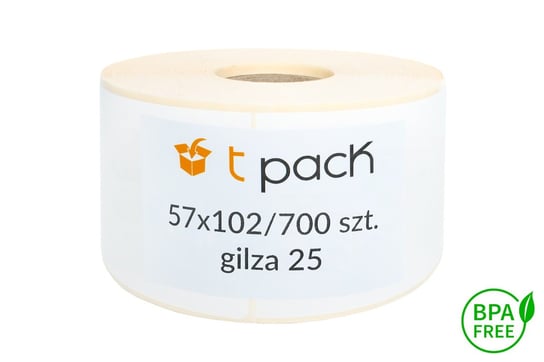 Etykiety Termiczne 57x102 700szt Gilza 25mm Białe T-Pack