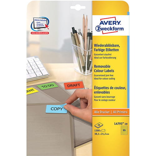 Etykiety usuwalne kolorowe Avery Zweckform 38,1x21,2 mm L4793-20 żółte Avery Zweckform