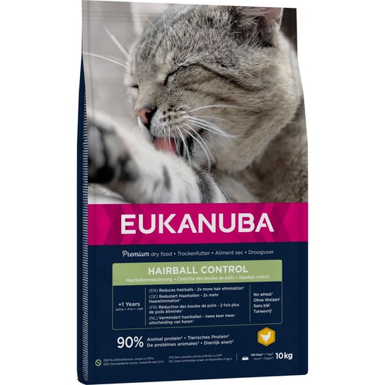 EUKANUBA Hairball Control Z Kurczakiem 10kg Sucha Karma Dla Kotów Przeciw Tworzeniu Się Kul Włosowych Eukanuba