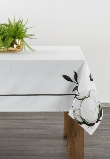 Eurofirany, Obrus w kwiatowy wzór, NATURA, bawełna, biały, 140x220 cm Eurofirany