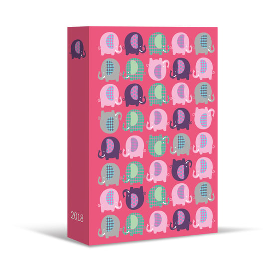 Eurograf, kalendarz książkowy 2018, format B6, Słonie, różowy Eurograf