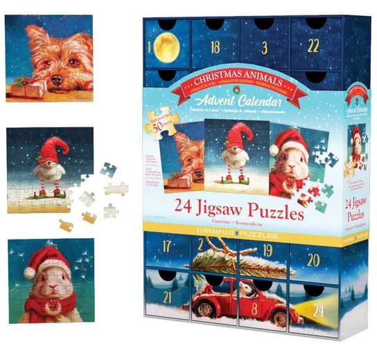 EuroGraphics, puzzle, Kalendarz adwentowy, Puzzle Funny Christmas Animals, 24w1 EuroGraphics