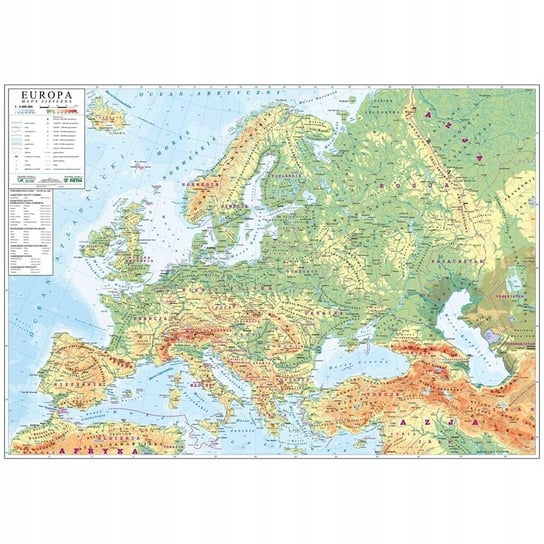 Europa 1:4 500 000. Mapa ścienna fizyczna ogólnoge Piętka