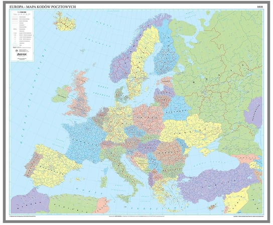 Europa mapa ścienna kodów pocztowych na podkładzie do wpinania - pinboard, 1:2 500 000, EkoGraf Eko Graf