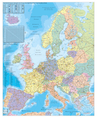 Europa Organisationskarte 1 : 3 600 000. Wandkarte Großformat ohne Metallstäbe Stiefel Eurocart Gmbh