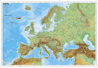 Europa, physisch 1 : 7 500 000. Wandkarte Kleinformat ohne Metallstäbe Stiefel Eurocart Gmbh