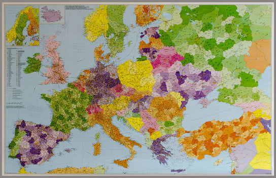 Europa Turcja Rosja. Część Europejska. Mapa ścienna kody pocztowe na podkładzie do wpinania - pinboard, 1:3 600 000, Stiefel Opracowanie zbiorowe