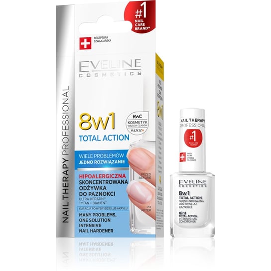 Eveline Cosmetics, 8in1 Total Action Nail Therapy Sensitive, Odżywka skoncentrowana do paznokci, 12 ml Eveline Cosmetics